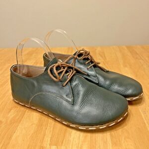 TIGRIS Handmade Barefoot Leather Lace-Up Shoes Dark Green Casual EU 38 US 7.5-8